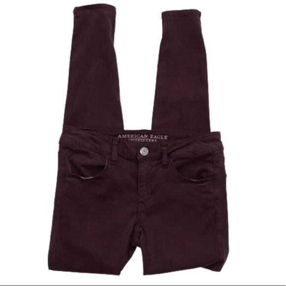 American Eagle Jegging Jeans Purple Brown Sateen Super Stretch Low Rise Size 2 - Picture 3 of 10